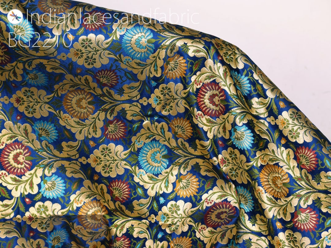 Blue Silk Brocade Fabric by the Yard Banarasi Indian Bridal Etsy