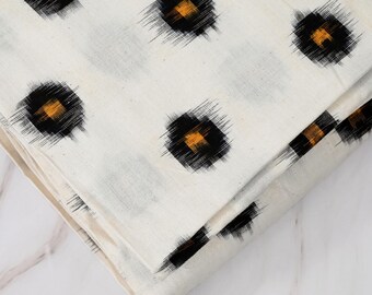 Elfenbenssvart dubbelt Ikat-bomullstyg, metervara – Handvävd hemspunnen textil