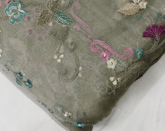 Pure Silk Organza Embroidered Fabric by the yard Indian Embroidery Bridal Sheer Floral Wedding Dress Delicate Designer Dress Material Saree
