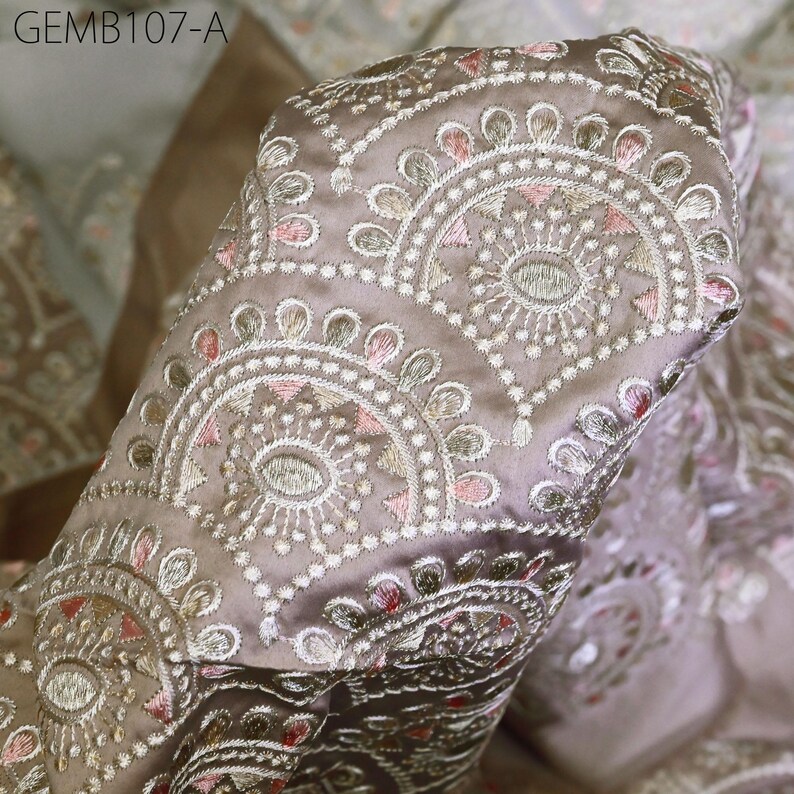 Buy Indian Mauve Embroidered Fabric by the Yard Sewing DIY Crafting