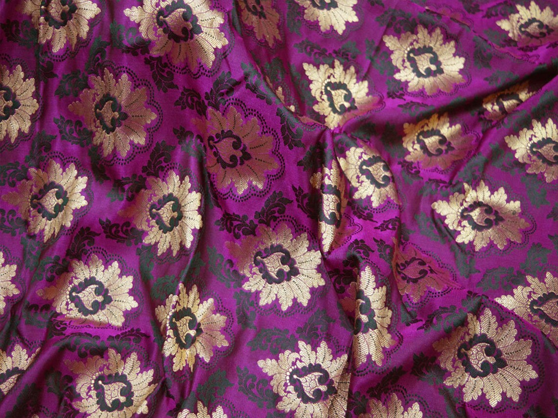 Purple Jacquard Fabric Indian Brocade Wedding Dress