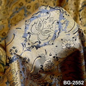 Grey Brocade Fabric by the Yard Banarasi Indian Blended Dress Material Sewing Theatrical Costumes Home Décor Short Jackets Waistcoats