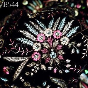 Black Indian Embroidered Velvet Fabric by the yard Sewing DIY Crafting Wedding Dress Costumes Doll Bags Long Coats Table Runner Quilting