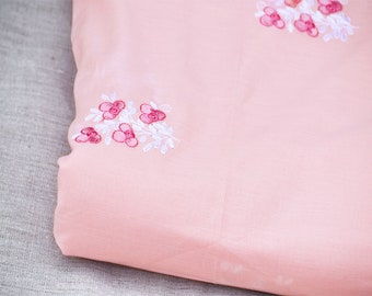 Indian Pink Embroidered Cotton Fabric by the Yard Sewing Quilting Crafting Nursery Kids Summer Dress Skirts Embroidery Pillow Cover Curtain