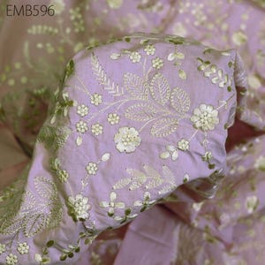 Lavender Embroidered Cotton Fabric by the Yard Indian Embroidery Sewing Crafting Summer Women Dresses Costumes Doll Bag Home Decor Curtain