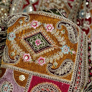 Wine Indian Embroidered Fabric by the Yard Georgette Embroidery Sewing Curtain DIY Crafting Summer Women Dress Material Drapery Home Decor