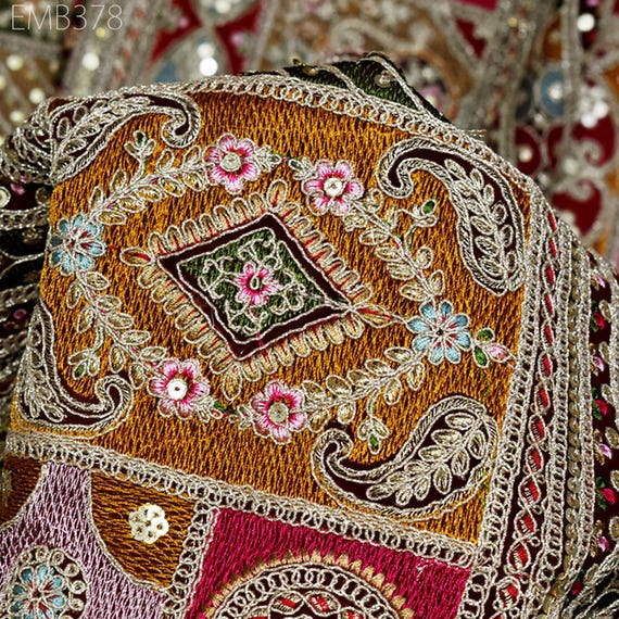 Buy Wine Indian Embroidered Fabric by the Yard Georgette Embroidery Sewing  Curtain DIY Crafting Summer Women Dress Material Drapery Home Decor Online  in India - Etsy