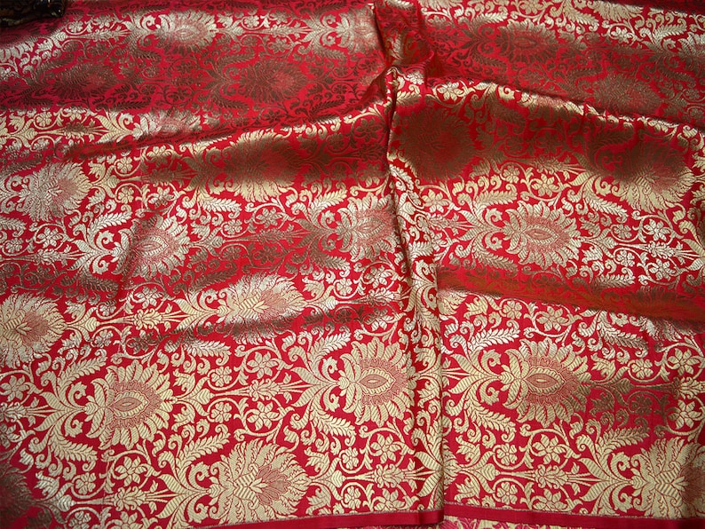 Coral Red Brocade Fabric by the Yard for Jacket Banarasi - Etsy