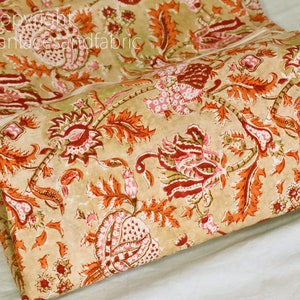 Indian Block Stamp Print Cotton Fabric Yardage Bohemian Pajamas Sewing Crafting Quilting Kitchen Curtain Summer Dress Shorts Kids Sleepwear