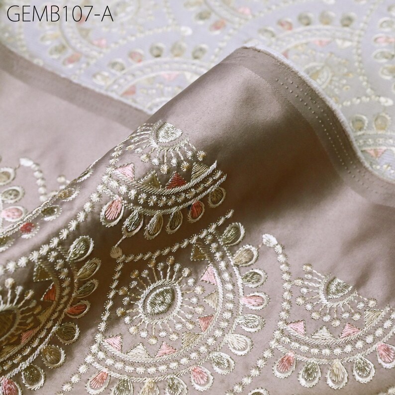 Buy Indian Mauve Embroidered Fabric by the Yard Sewing DIY Crafting