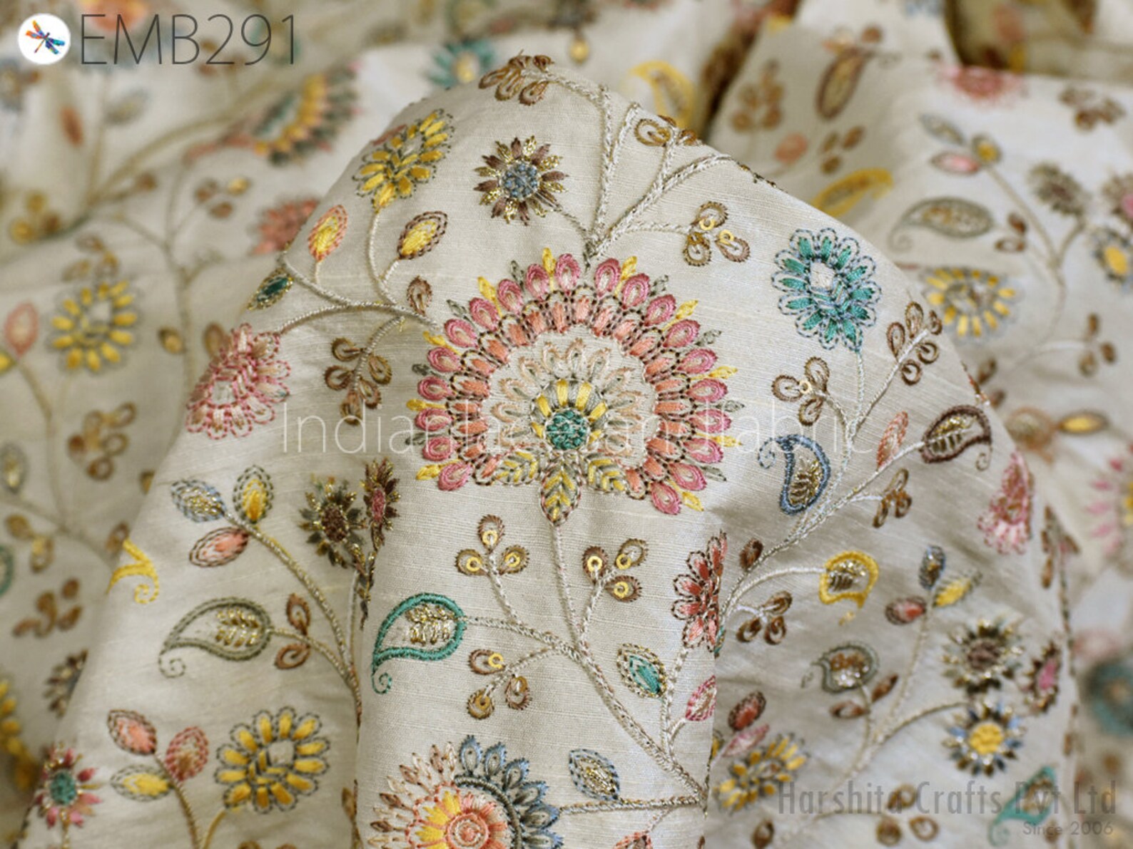 Buy Embroidered Fabric by the Yard Sewing DIY Crafting Indian Online in