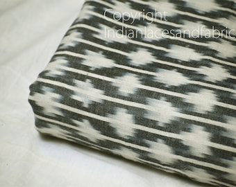 Dark Grey Indian Ikat Cotton Fabric by the yard Handwoven Summer Dress Handloom Home Decor Quilting Craft Sewing Cushions Drapery Curtains