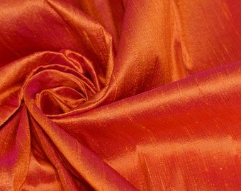 Iridescent Orange Hot Pink Dupioni Silk Fabric Yardage Indian Raw Silk Wedding Dresses Cushion Covers Curtain Plain Silk Sewing Crafting