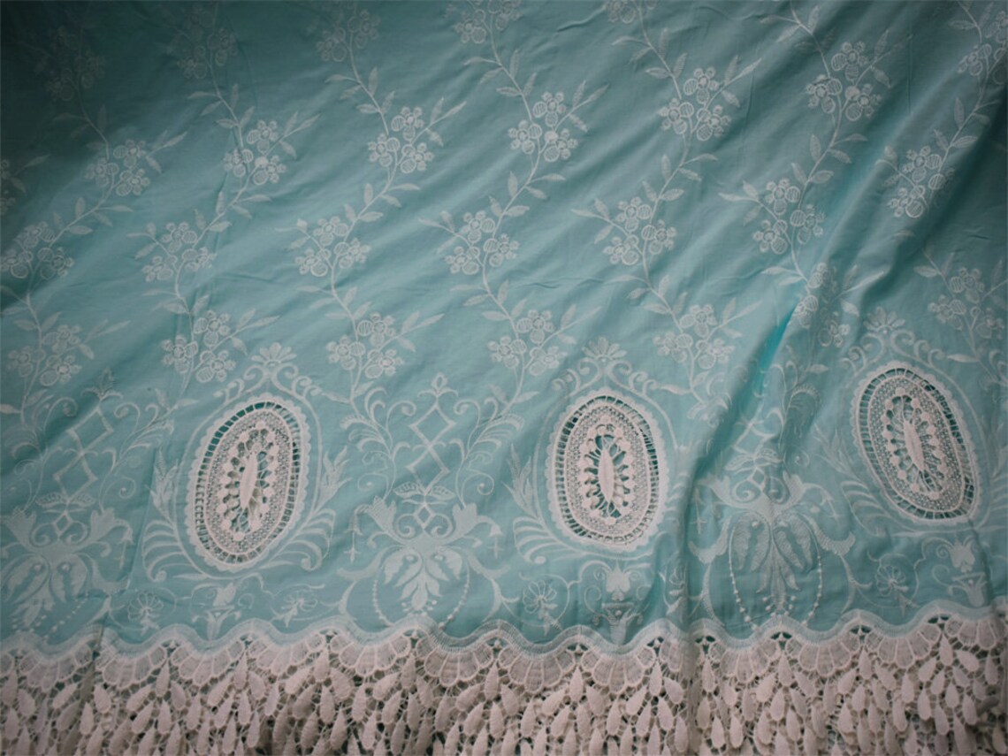 52'' Mint Blue Embroidered Fabric Summer Evening Etsy