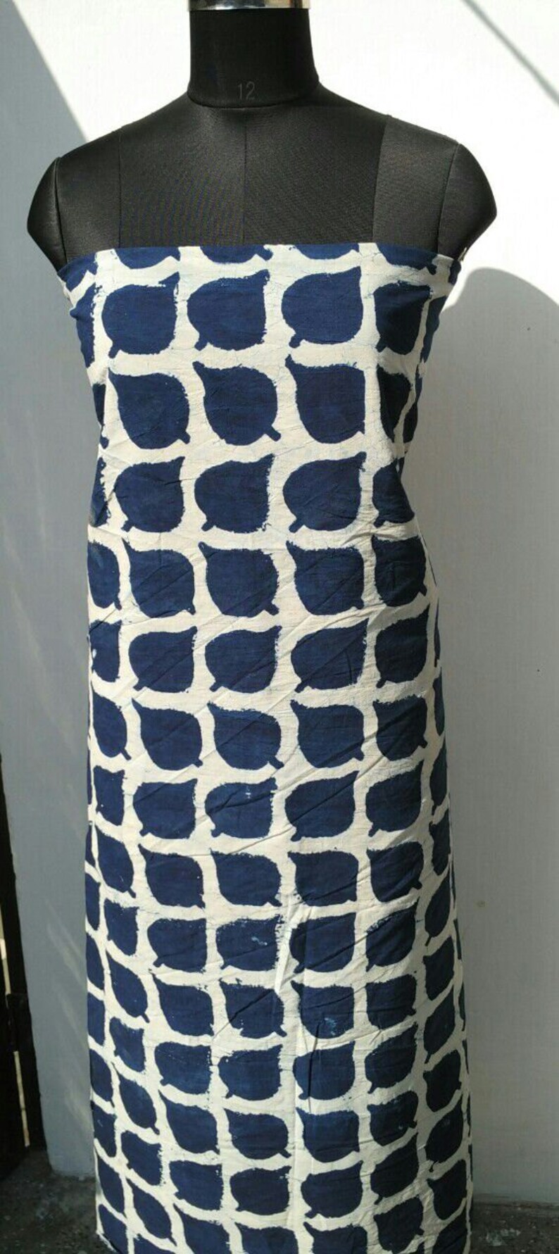 Indigo fabric Vegetable dyed Block Printed Cotton Indigo Blue and White Cotton Fabric Leaf Print Hand Stamped Sold by Yard dress material