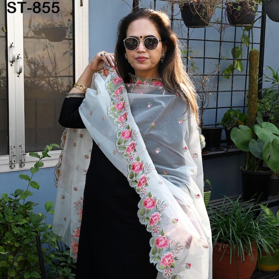 organza dupatta dresses Pakistani Silk Maxi Dress 3PC Hand-painted Floral Organza Dupatta Formal Wear