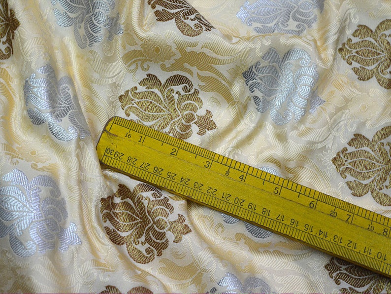 Banaras Brocade Art Silk for Wedding Dress Ivory Brocade Fabric Banarasi Brocade Fabric by the Yard