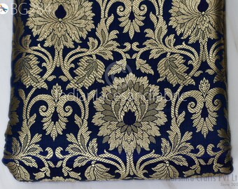 Blue Brocade Fabric by the Yard for Wedding Dress Banarasi Fabric Banarasi Blended Silk Fabric cushion Covers Curtains Jackets brocade