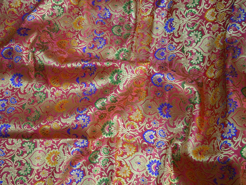Coral Red Banarasi Brocade Fabric by the Yard Indian Fabric - Etsy