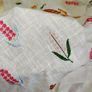 Embroidered Organic Cotton Fabric by the Yard Indian Embroidery Fabric DIY Crafting Sewing Summer Women Dresses Costumes Doll Bag Home Decor
