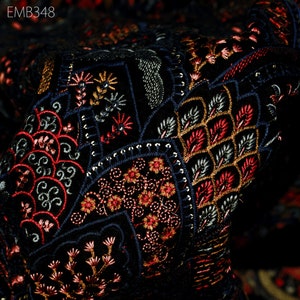 Black Indian Embroidered Velvet Fabric by the yard Sewing DIY Crafting Wedding Dress Costumes Doll Bags Cushion Covers Table Runner Quilting
