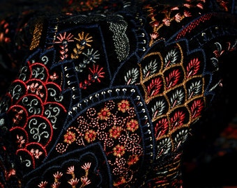 Black Indian Embroidered Velvet Fabric by the yard Sewing DIY Crafting Wedding Dress Costumes Doll Bags Cushion Covers Table Runner Quilting