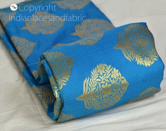 Blue Brocade Banarasi Brocade Fabric By The Yard Banarasi Art Blended Silk for Wedding Dress Home Furnishing Table Runner Sewing Crafting