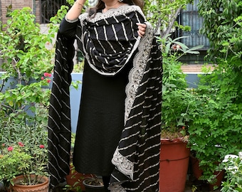 Black Chiffon Designer Silk Dupatta for women, Bridal Wedding lehenga Chunni/Veil Sequin Scarf Indian Ethnic Dress Stole Gift Bridesmaid
