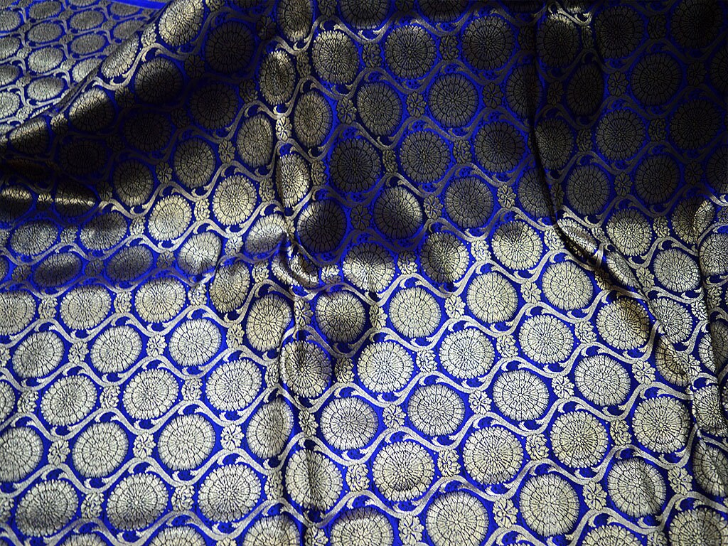 Home Décor Royal Blue Brocade Fabric by the Yard Banaras | Etsy