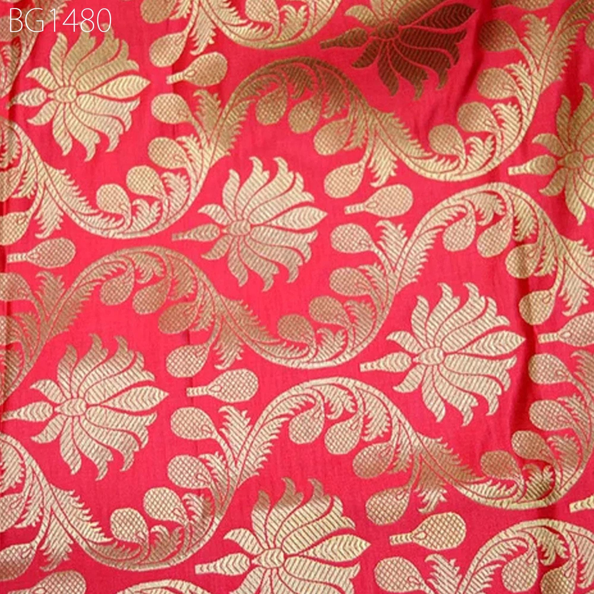 Carrot Red Banarasi Brocade Fabric by the Yard Banaras Brocade Silk ...