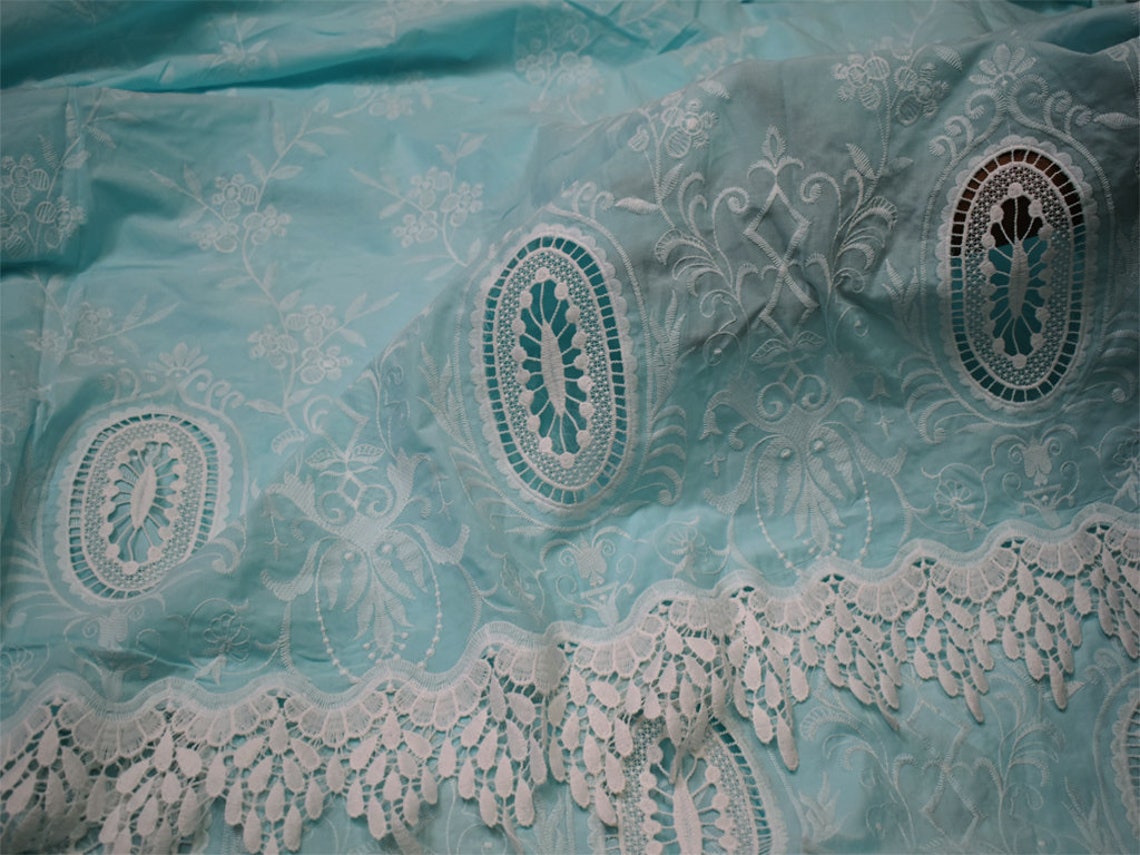 52'' Mint Blue Embroidered Fabric Summer Evening Etsy