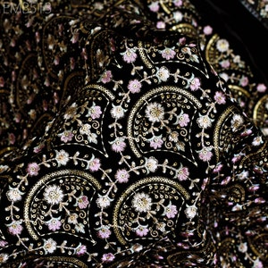 Schwarzer indischer bestickter Samtstoff, Meterware, Nähen, DIY, Basteln, Hochzeitskleider, Jacken, Kostüme, Tischläufer, Quilten