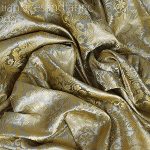 Grey Indian Brocade Fabric Yardage Banarasi Blended Silk Bridal Wedding ...
