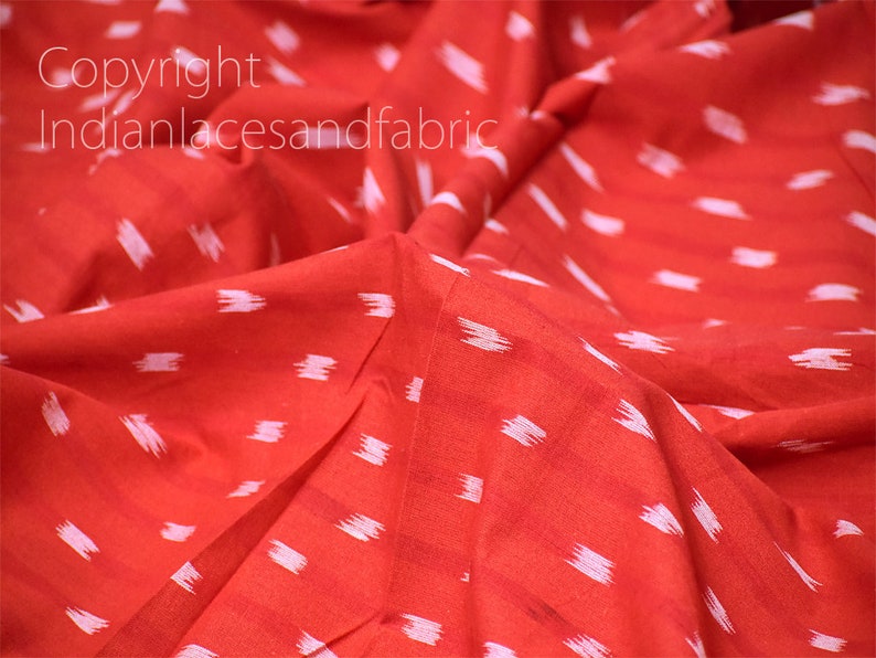 Red Ikat Cotton Fabric by Yard Homespun Indian Handloom Quilting Sewing ...