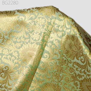 Pista Green Indian Brocade Fabric Yardage Banarasi Blended Silk Bridal Wedding Dresses Lengha DIY Crafting Sewing Drapery Upholstery Costume