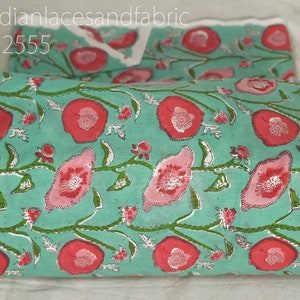 Verde indiano floreale blocco stampa tessuto di cotone morbido mano timbro Yardage abiti estivi bambini pigiami pigiama cucito crafting