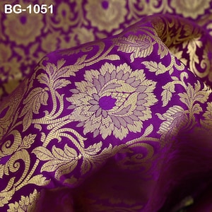 Purple Brocade Fabric Bridal Banarasi Gold Brocade Fabric, Wedding Dress Fabric, Brocade by the Yard for Lengha
