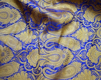 Royal Blue Sewing Crafting Indian Banarasi Brocade Fabric by the Yard Wedding Dress Brocade Fabric Bridal Dress Material Skirts Cushions