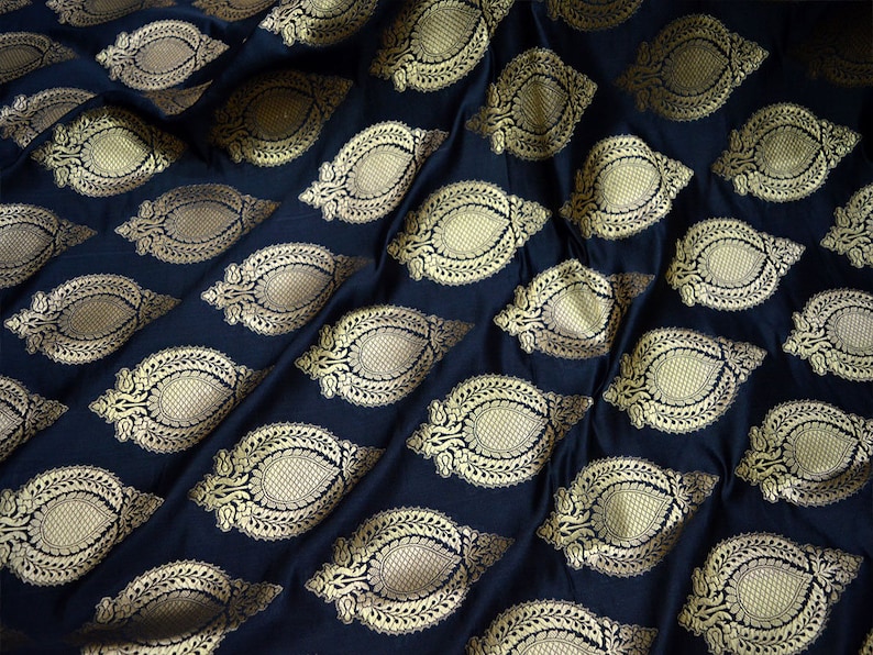 Indian Black Brocade Fabric by the yard Banarasi Fabric Wedding Dress Fabric Sewing Crafting Fabric Bridal Dress Material Costume Fabric