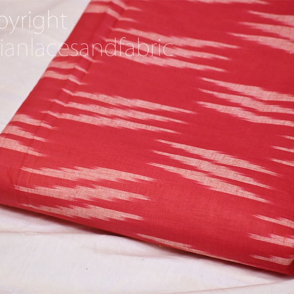 Coral Red Ikat Fabric Yardage Handloom Cotton sold by yard Summer Dresses Material Home Decor Yarn Dyed Remnant Quilting Table Runners