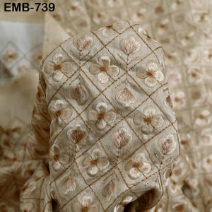 Beige Embroidered Fabric by the yard Sewing DIY Crafting Indian Embroidery Wedding Dress Costumes Bags Throw Pillow Home Decor Blouses
