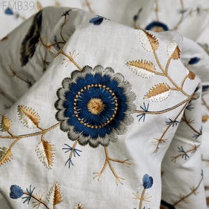 Embroidery Cotton Fabric by the Yard Indian Embroidered Sewing Fabric DIY Crafting Summer Women Dresses Costumes Doll Bag Home Decor Curtain