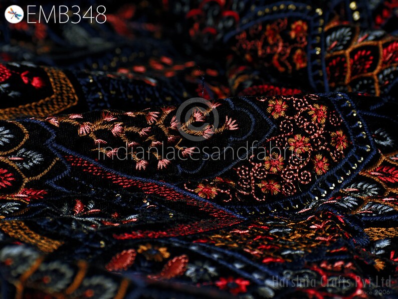 Black Indian Embroidered Velvet Fabric by the Yard Sewing DIY Etsy