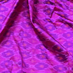 Fuchsia Pure Silk Ikat fabric by Yard Wedding Bridesmaid Prom Dresses Indian Handwoven Silk Crafting Sewing Cushion Covers Vest Coat Tie