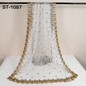 Gold Embroidered Dyeable Dupatta Net Sequin, Light Weight Stole, Indian Bride Wedding Lehenga Veil, Women Haldi Dress Chunni Scarf, Gift Her