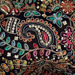 Black Sequin Embroidered Georgette Fabric by Yard Indian Embroidery Wedding Lehenga Bridal Dress Material Party Costume Sewing DIY Crafting