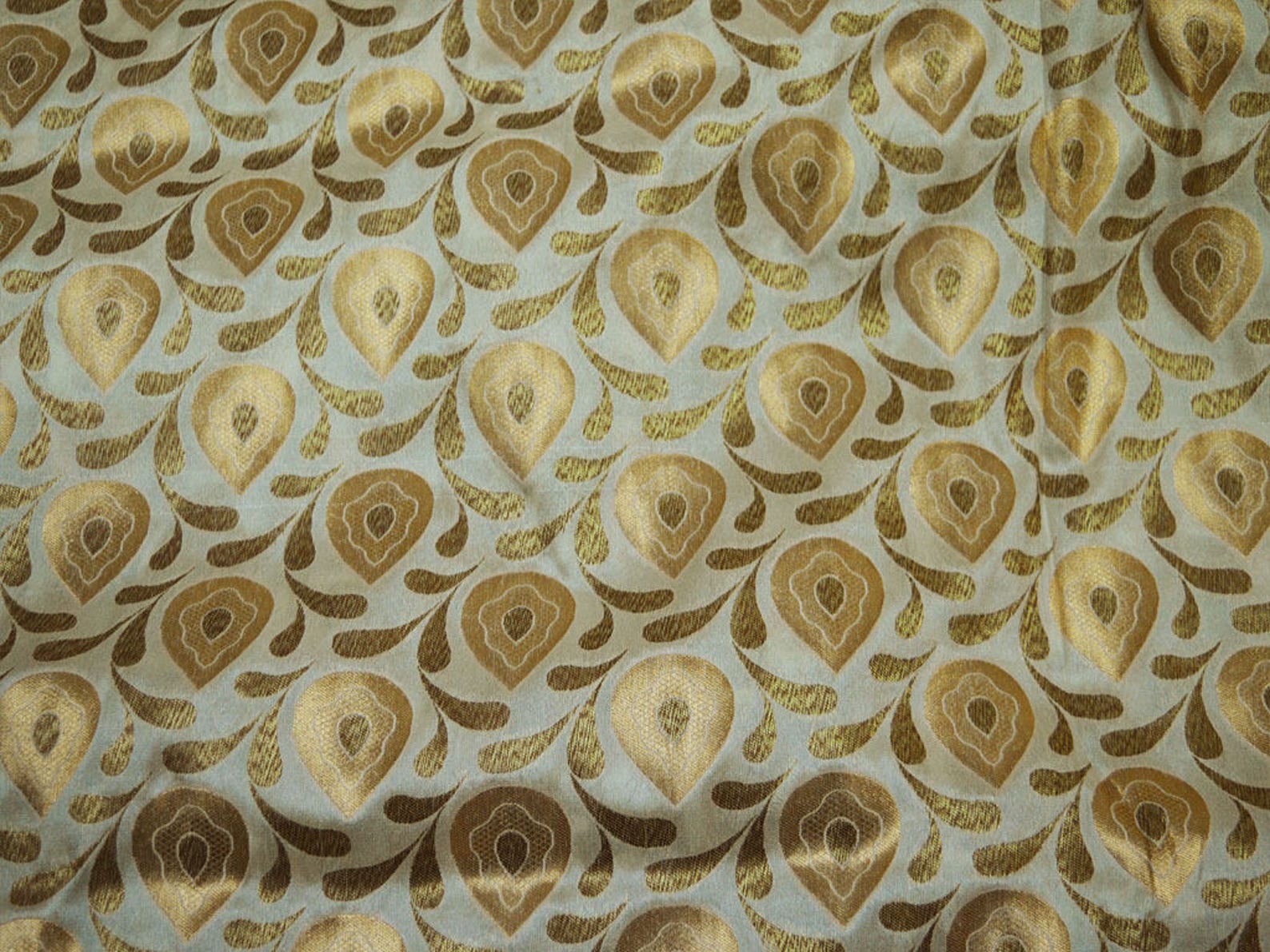 Ivory Brocade fabric by the yard party Wedding Banarasi | Etsy