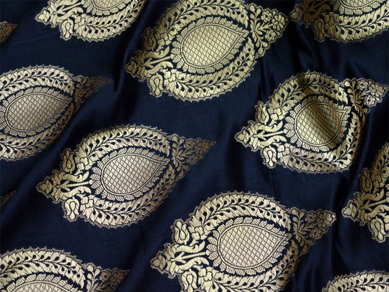 Indian Black Brocade Fabric by the yard Banarasi Fabric Wedding Dress Fabric Sewing Crafting Fabric Bridal Dress Material Costume Fabric