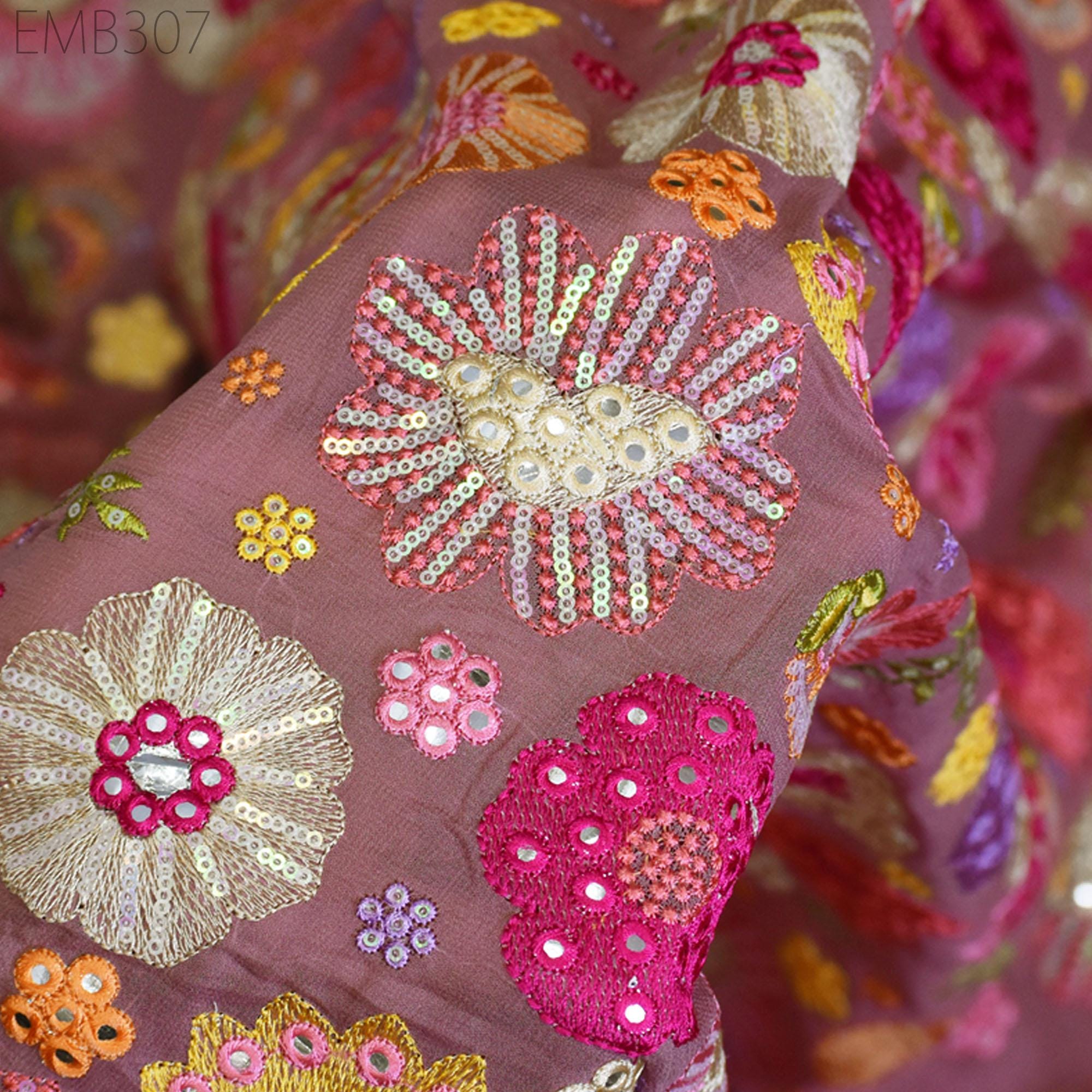 インド刺繍生地 1ヤードあたり ジョーゼット モーブ 刺繍 裁縫 インド刺繍生地 1ヤードあたり ジョーゼット モーブ 刺繍 裁縫