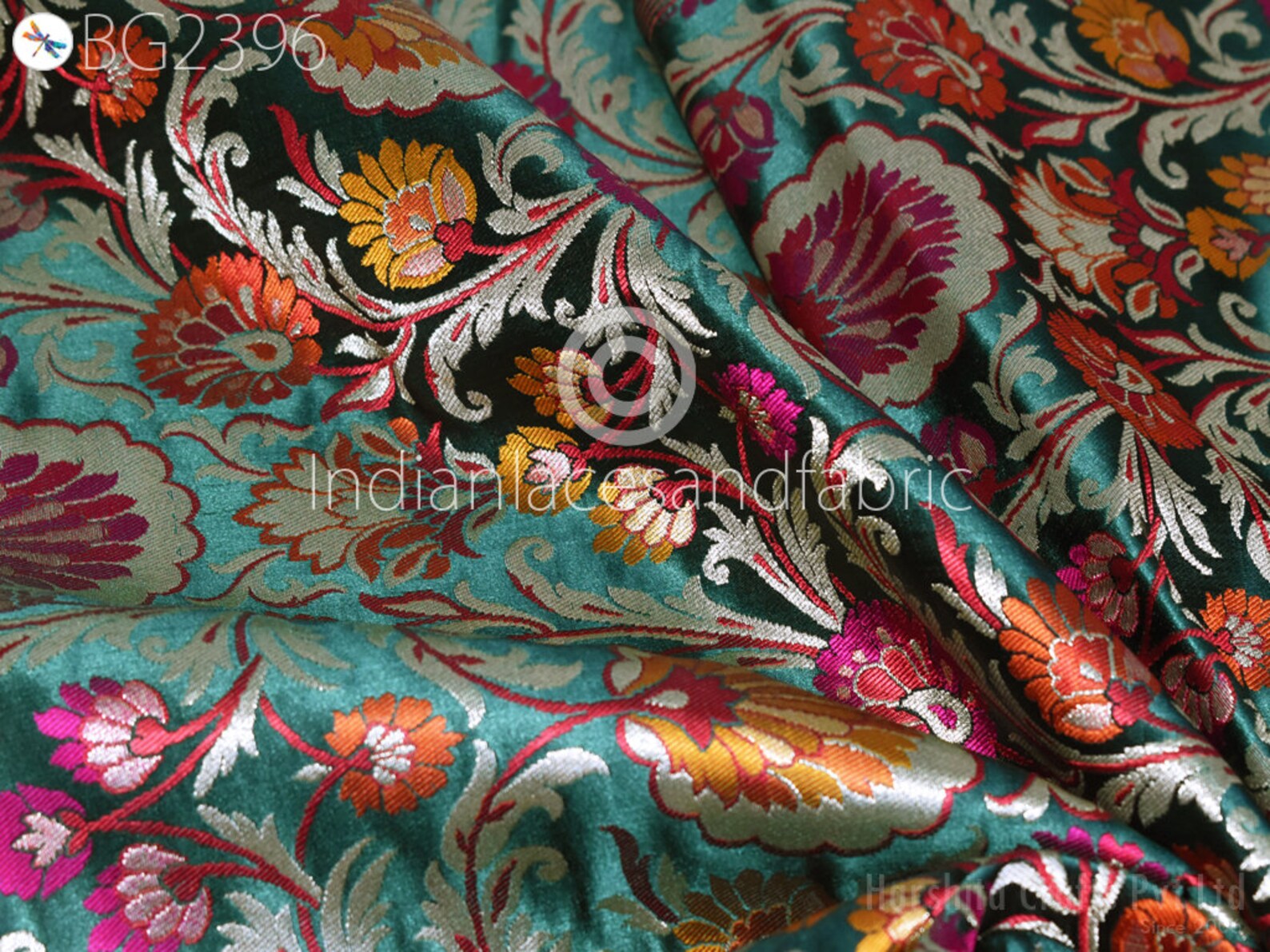 Emerald Green Brocade Fabric by Yard Banarasi Indian Bridal Etsy